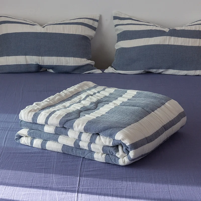 Quilted Cotton Muslin Blanket Yarn Dyed Striped Pattern-A Cotton Throw Blanket Soft Lightweighted Blanket Bed Sheet Pillowcases