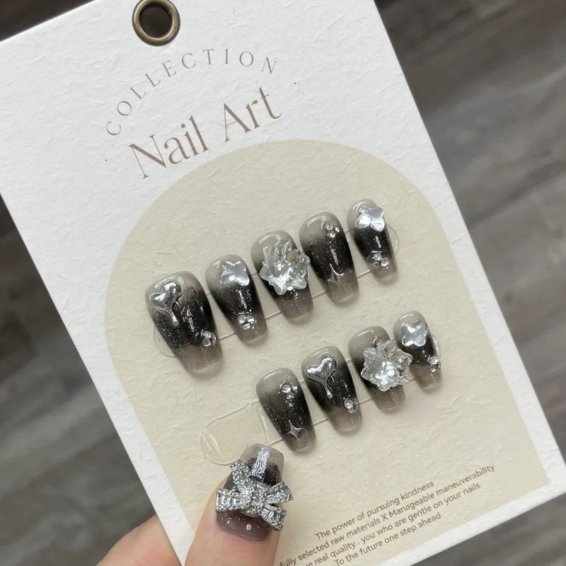 Design #868 Wholesale Handmade Black Women Press On Full Cover False Artificial Hand Fingernails Art Sticker Nail Extension Kit