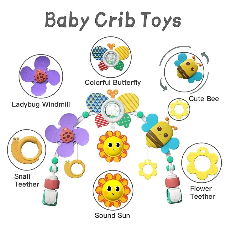 Foldable Baby Bed Bell Toy Sensory Learning Baby Rattle Car Seat & Stroller Toy Stroller Arch for Bassinet Hanging Kid Crib Toy