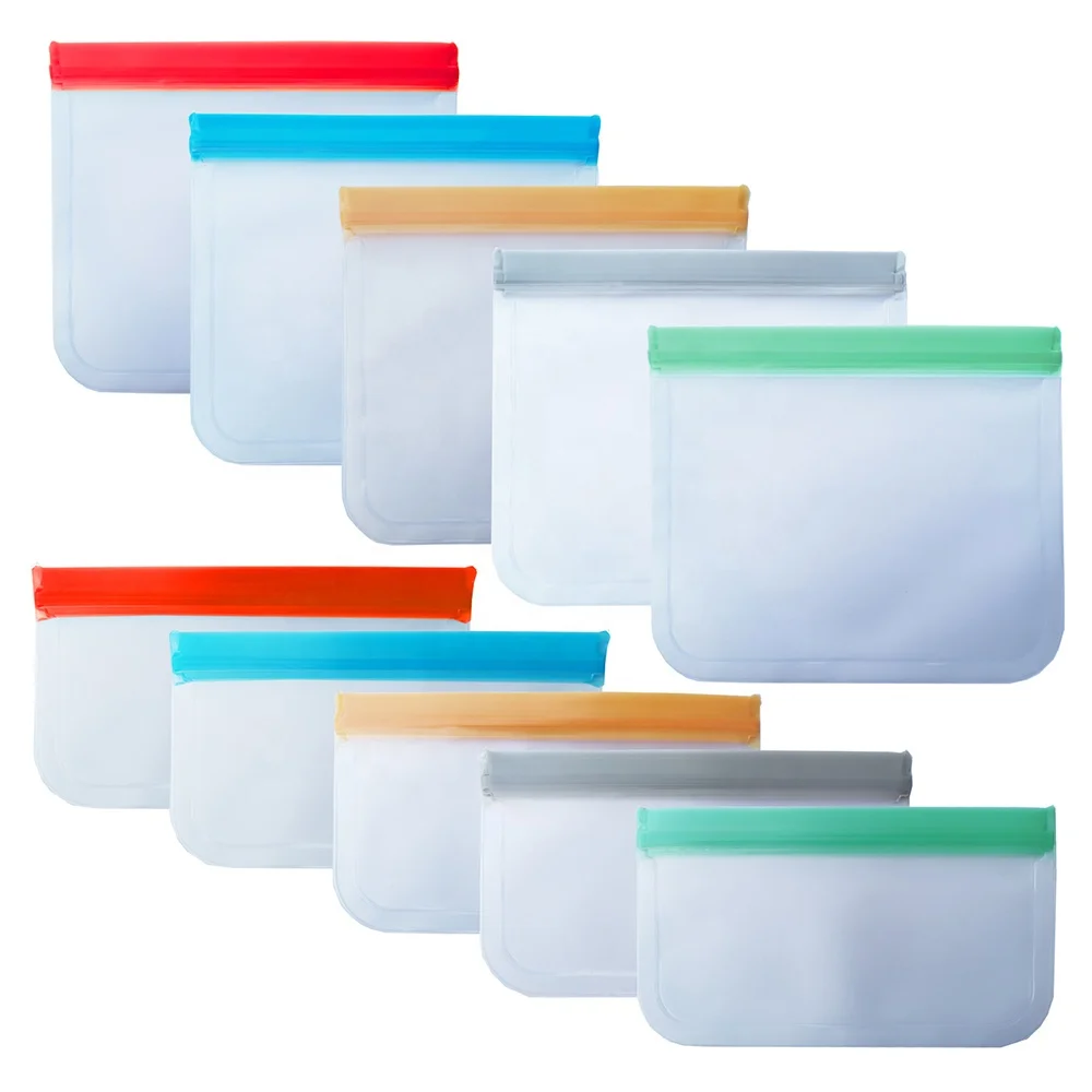 5 Sizes Available PEVA Food Bag Reusable Fresh-keeping Fruit And Vegetable Sealed Bag Silicone Leak-proof Food Storage Bag