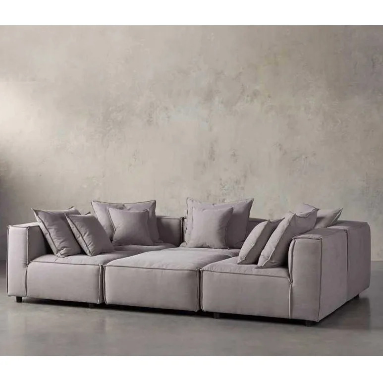 High quality modern grey thick modular six piece pit sectional set home furniture living room sofa