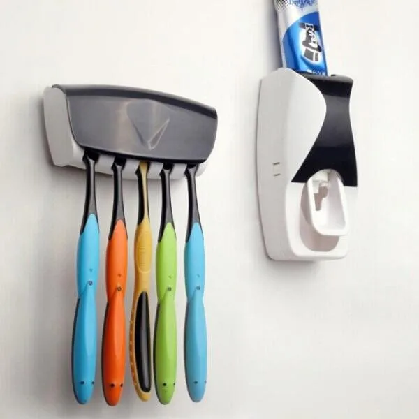 bathroom Plastic Automatic Toothpaste Dispenser Set with 5 Toothbrush Holder B536
