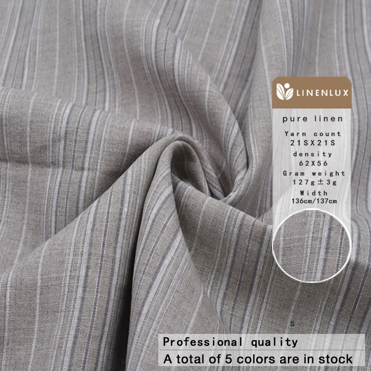 OEKO TEX soft french high quality garment material flax stripe design linen fabrics pure belgian wholesale 100% linen fabric