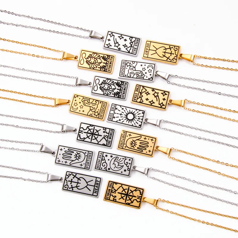 Women men fashion jewelry 2021 stainless steel gold silver amulet tarot card pendant necklace