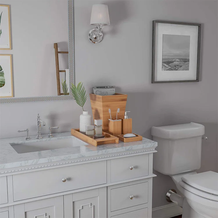 Wholesale Bamboo Bathroom Accessories Bathroom Mat 5-piece Bamboo Bathroom Accessories Set