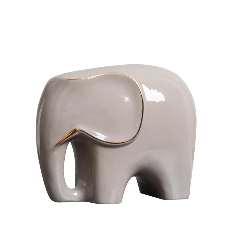 Modern Creative Auspicious Elephant Ceramic Ornament Light Luxury Solid Colour Lovely Animal Desktop Home Decorations