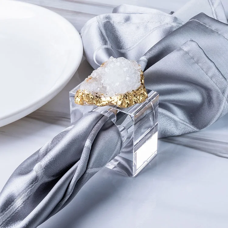 Wholesale Bulk Natural Decorative Crystal Wedding Table Napkin Rings Decoration Accessories Type Agate Geode  Napkin Ring
