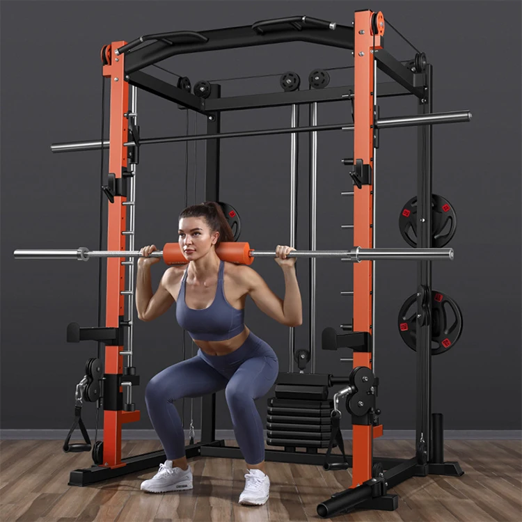 Factory Price Comprehensive Training Device Smith Machine Gantry Squat Rack Bench Press Pull-up Barrel Lift Free Squat Rack