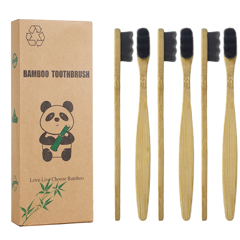 Best Selling Biodegradable Ecological Personalized Travel Case Handle Ultra Dense and Soft Charcoal Black Nano Bamboo Toothbrush