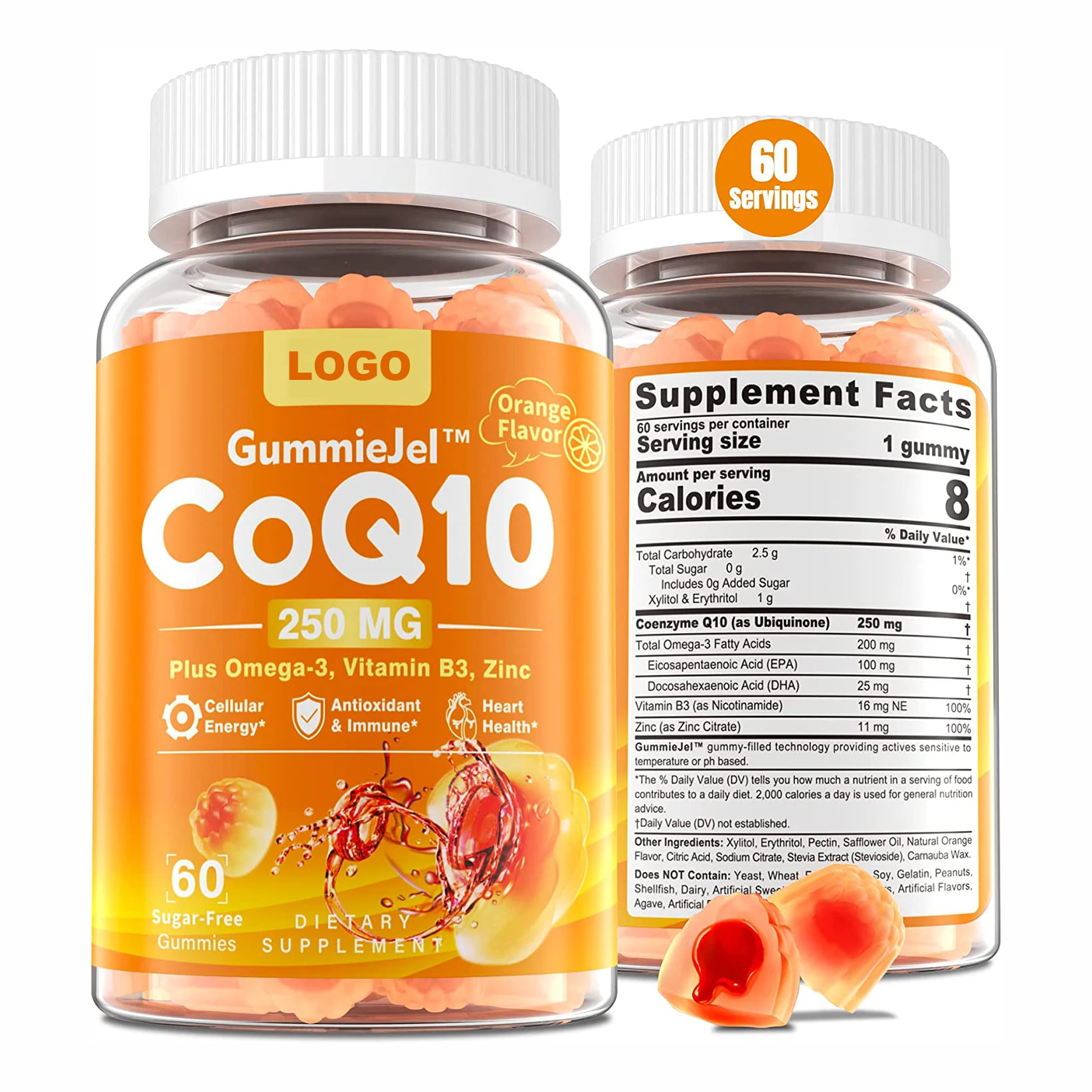 Без сахара CoQ10 наполненные жевательные резинки плюс омега-3 цинковый витамин B3 для здоровья сердца клеточная энергия и антиоксидантная поддержка взрослых