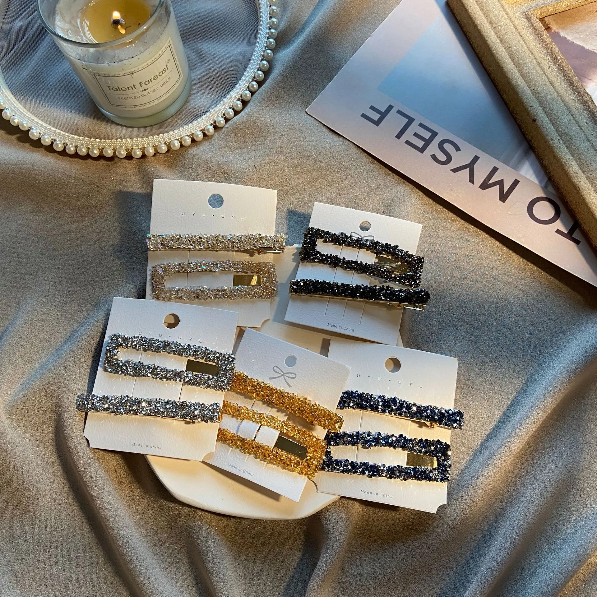 2pcs/set New 2021 Korean Fashion Hair Clips Golden Rhinestone Hairpins For Women Outdoor Hair Accessories