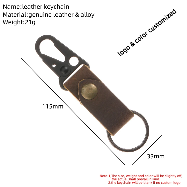 Promotional Custom Real Genuine Leather Tactical EDC Clip Keyring Fob Key Ring with Trigger Clip Hook
