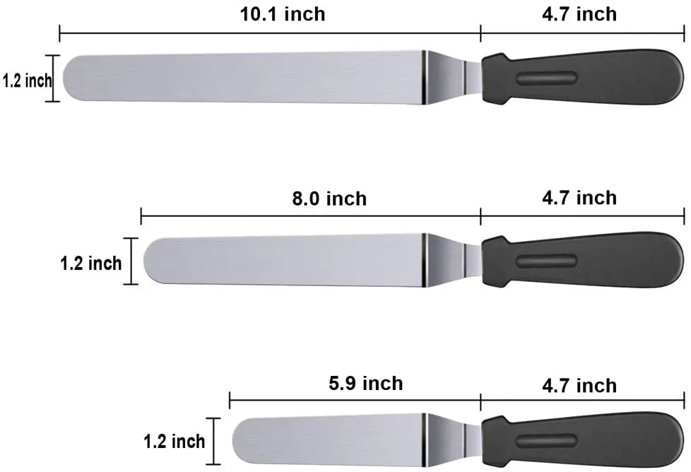 Wholesale cheap price Stainless Steel cake decorating tools of different size black kitchen cake spatula