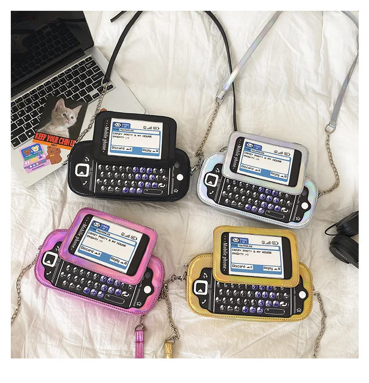 Creative Simulation Full Keyboard Laser PU Bag Women Messenger Crossbody Mobile Phone Bags