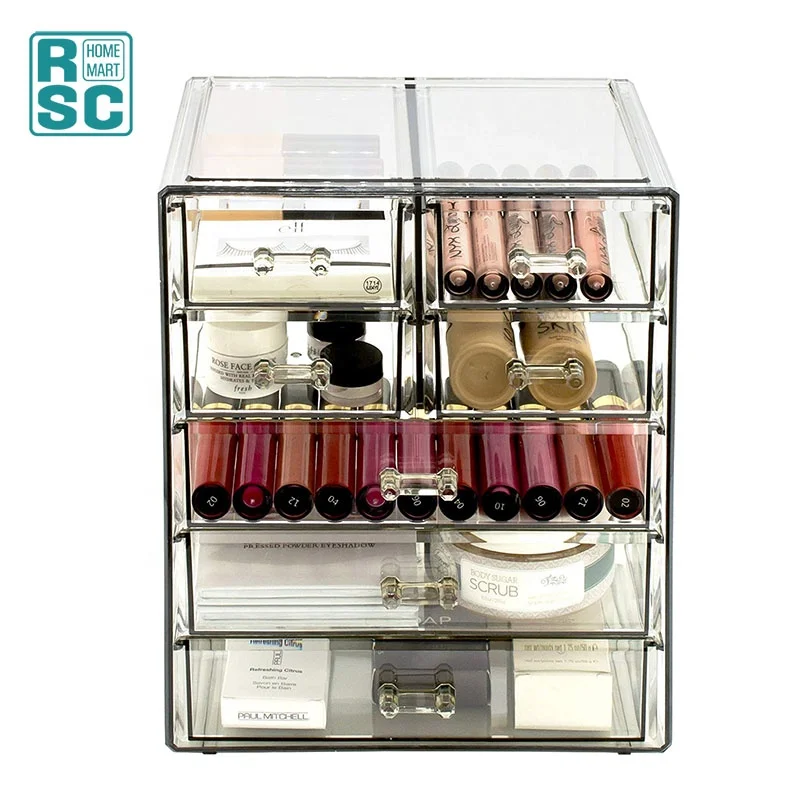 Clear Transparent Acrylic Cosmetics Makeup and Jewelry Big Storage Case Display 3 Large 4 Small Drawers