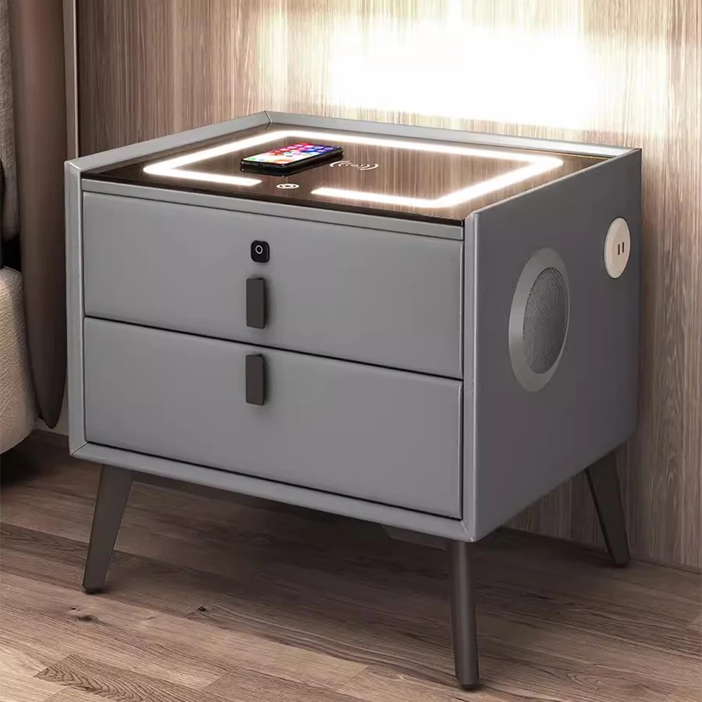 Luxury White Black Bed Room Furniture Wooden Smart Bedside Coffee Table Modern Nightstands With Usb Wireless Charging