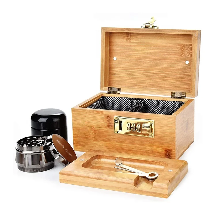 
Hot selling Tobacco Herbal Wood Stash Box Combo With Removable Carbon Linings 