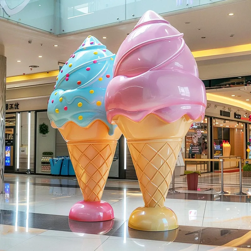 Shopping Mall Ice Cream Shops Outdoor Decor Sculpture More Color Large Fiberglass Giant Ice Cream Statue