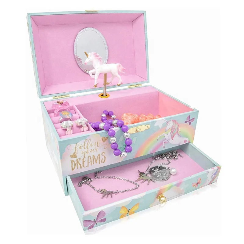 Christmas Unicorn Song Jewelry Box Granddaughter Gift Girls Jewelry Organizer Wooden Musical Gift Box