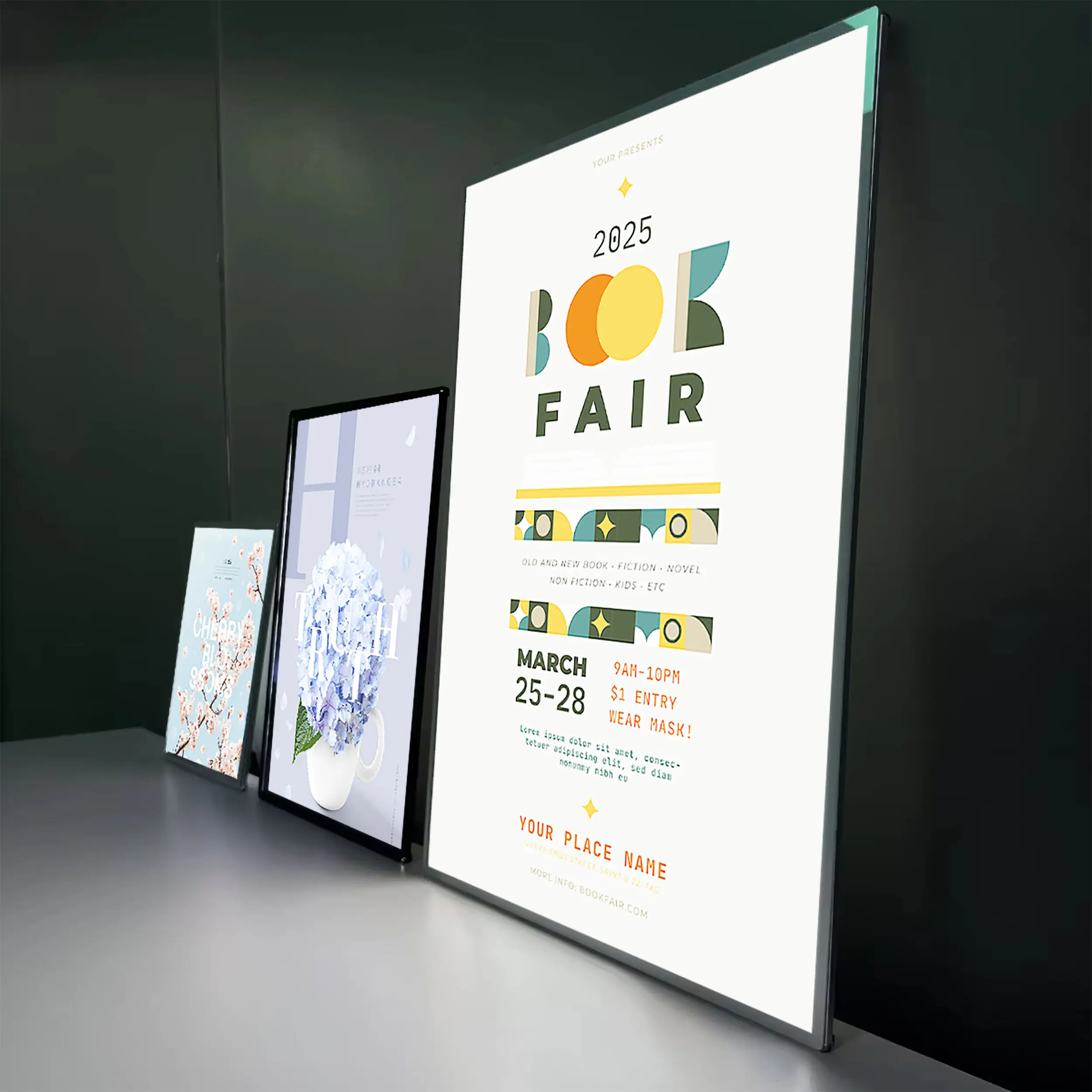 HLY Customized cafe restaurant led lightbox slim advertising light boxes aluminium ultra thin light box frame external