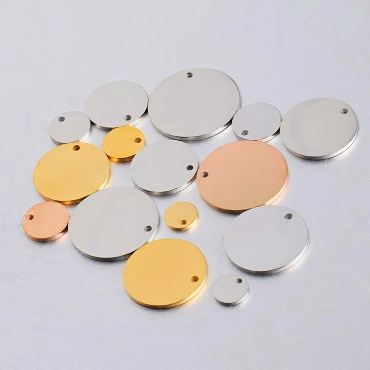 Stainless Steel DIY Jewelry Accessories Round Jewelry Tags with logo Custom Engraving 18k PVD Coated Jewelry Accessories
