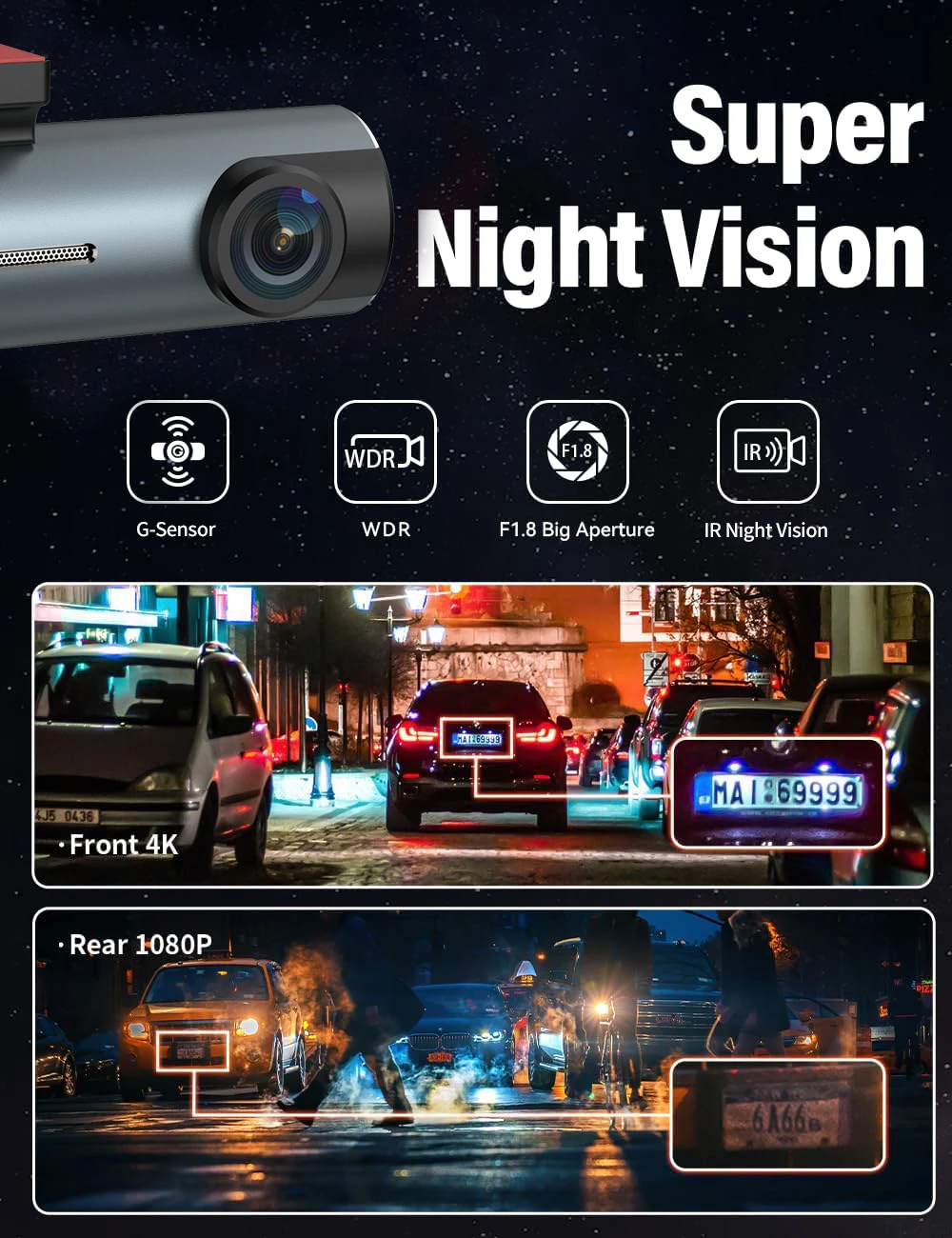 E-Too Dash Cam Parking Monitoring 4k Voiture Starvis Front 4K Rear 1k 2 Channels Dash Cam 4k GPS Night Vision Dual Car Camera