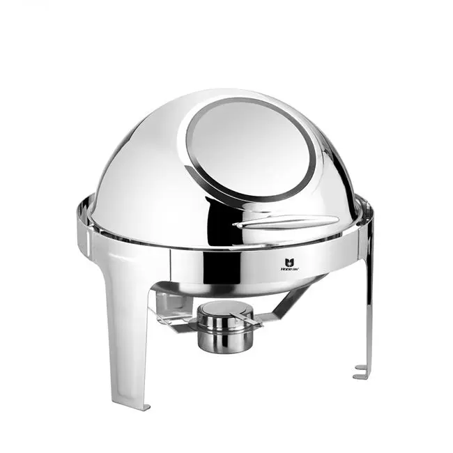 Luxury commercial glass lid buffet food warmer round roll top chafing dish for sale