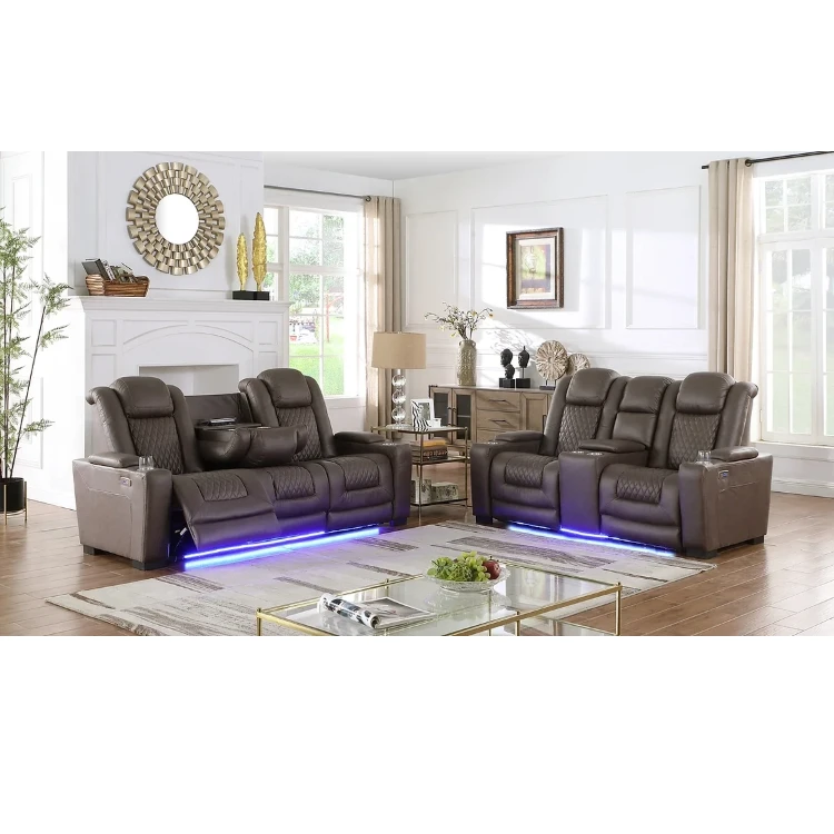 Power Recliner 3 Pieces LED Reclining Sofa Loveseat Chair Motion Sofa Set Living Room Recliner Sofa Electric with USB Console