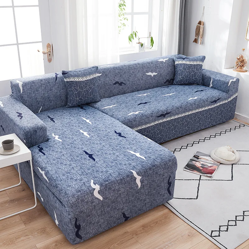 Fashion Splicing Color L Shape 3 4 Seaters Pattern Printing Elastic Stretch Living Room Sofa Seat Cover Set