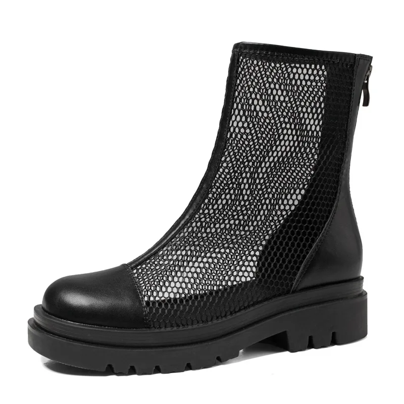 B2 flat mesh ankle boots black and white mesh chunky sole boots ready to ship