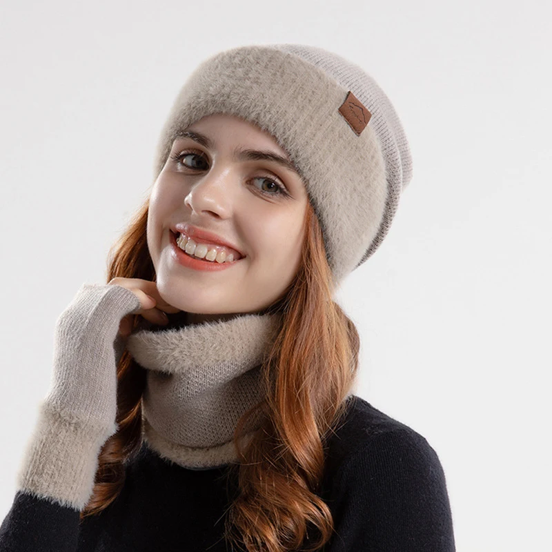 Hat scarf one female  of winter warm hair cycling ear protection plus cashmere cute cold knit hat