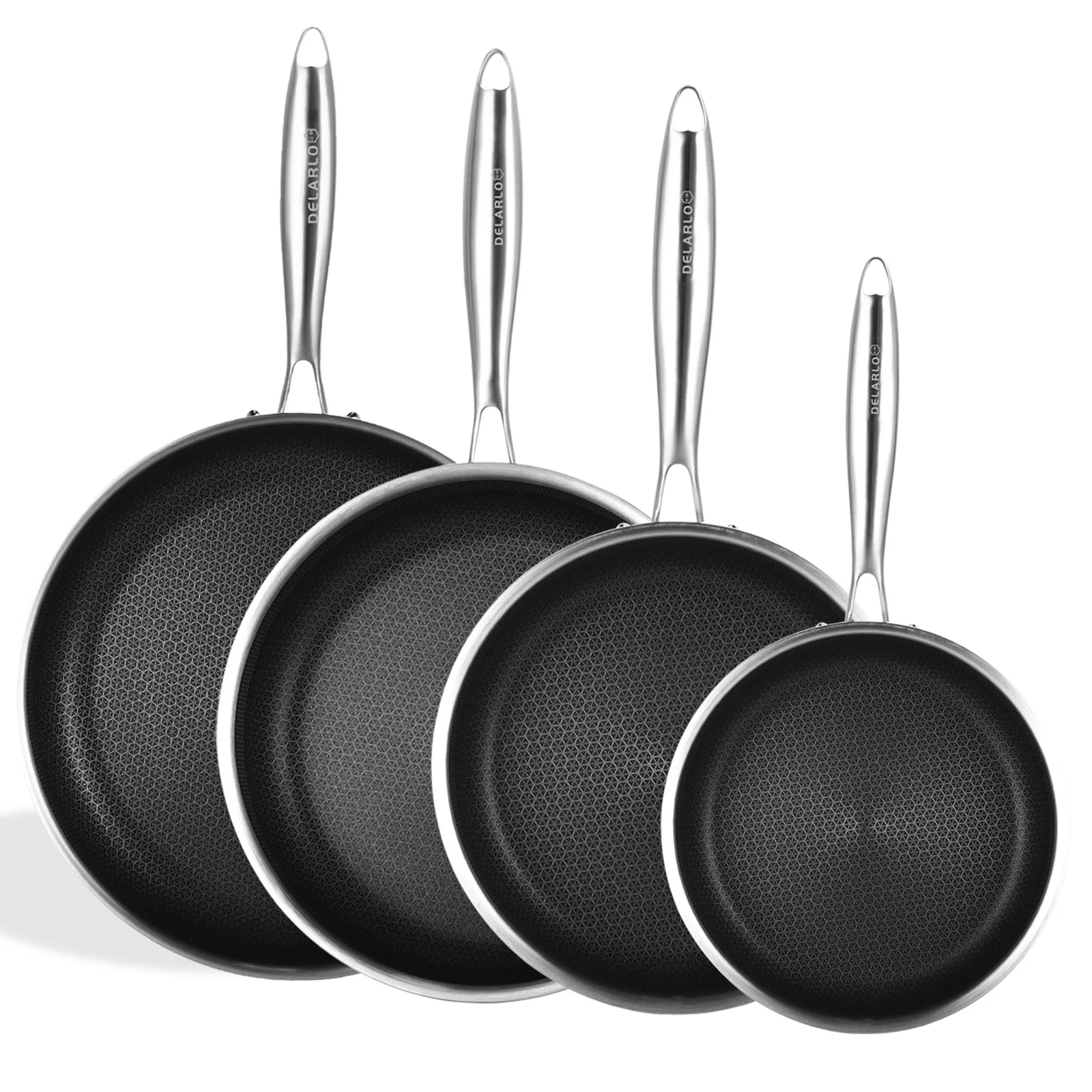 Honey comb tri-ply stainless steel frying pan skillet sets different size of non stick cooking pan