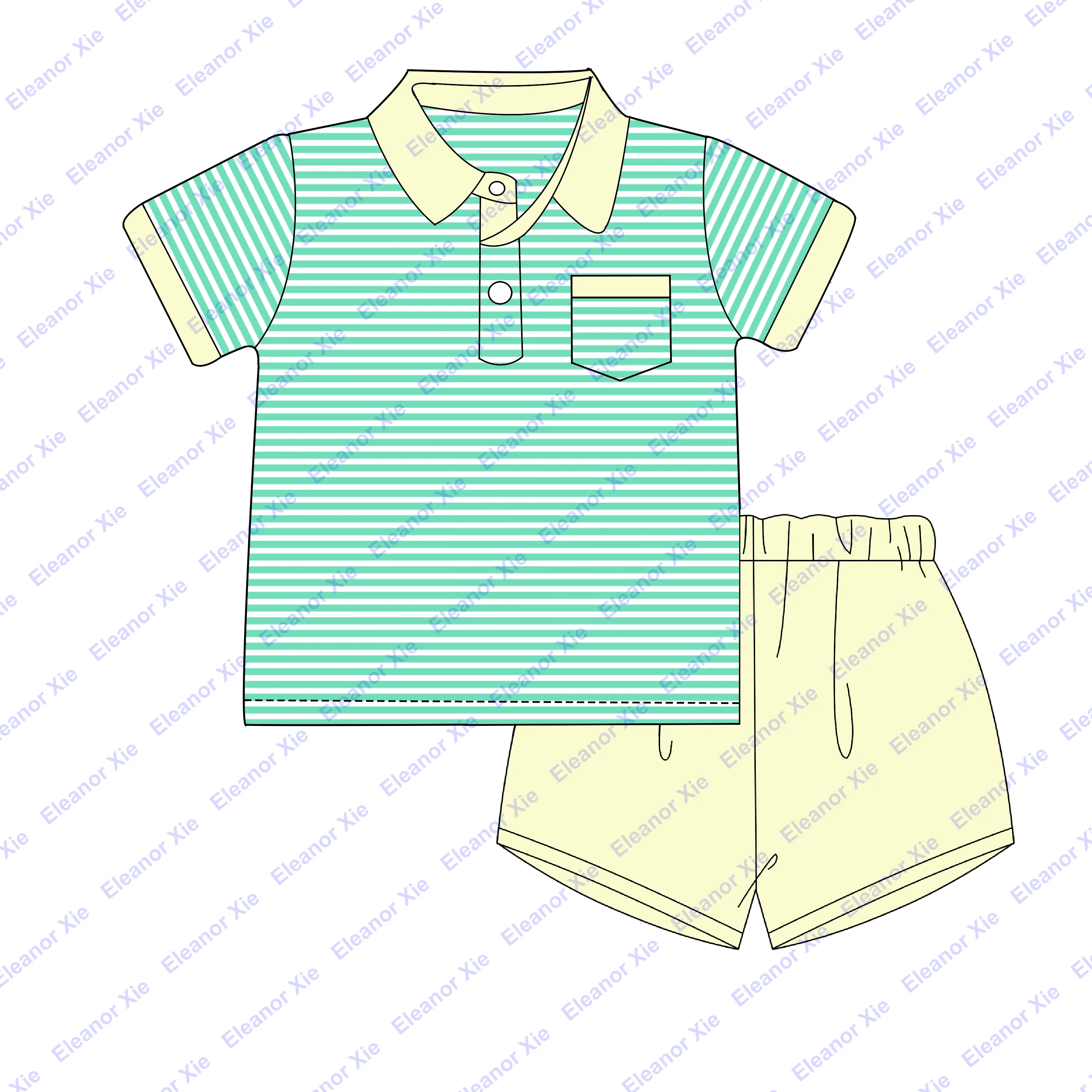 New Model Child Boy Polo Shirt Short Set Summer Monogram Knit 95%cotton Toddler Babies Boys Clothing Sets