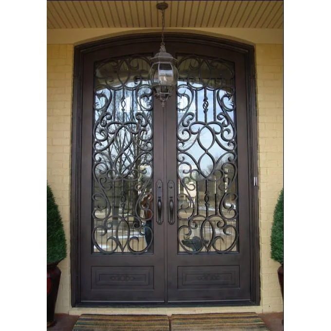 arch wrought iron double entry doors exterior metals house doors bullet proof glass and soundproof design outside door