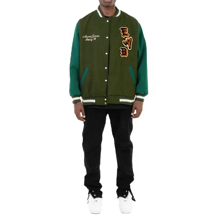 Finch Garment Custom double color patchwork patch embroidered college bomber flight letterman varsity jacket for men