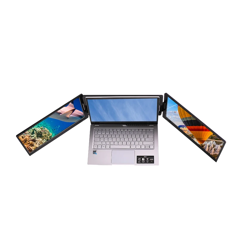 Оптовая продажа с фабрики, трехэкранный расширитель для ноутбука, двойные 14-дюймовые 1080P ЖК-мониторы, портативный трехэкранный монитор для ноутбука