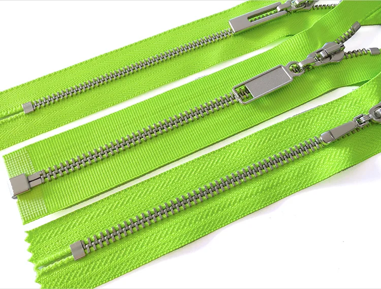 Fashion Fluorescence Gre green Close Open End Custom Zip Puller Slider Metal Zipper For Clothing Garment Hoodies