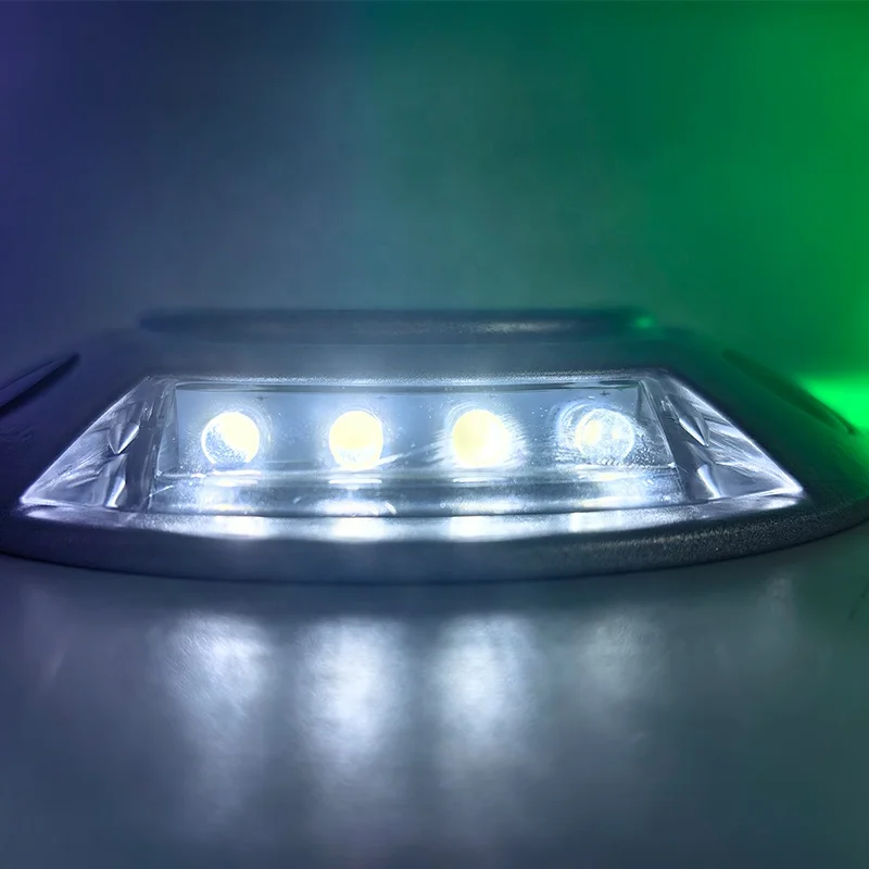 Bright Yard Pathway Lighting Ground Mounted Blue Green White 3 Colored LED Road Markers Lamp Wireless Solar Panel Dock Light