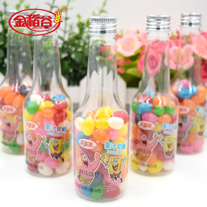 Wholesale 60G Jar Glass Packaging Delicious Fruit Fruity Flavor Sugar Candy Toys Jelly Bean