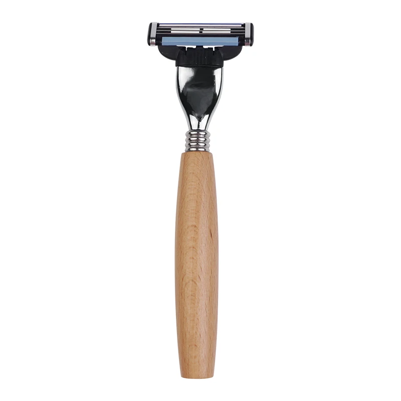 Professional disposable shaving razor for shaving with wood handle with 3 layer blades for man