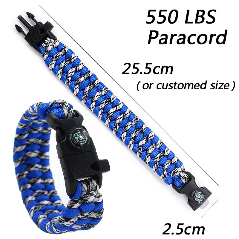 
Person Fire Starter Whistle Compass Kit Rescue Paracord Bracelet for Men 