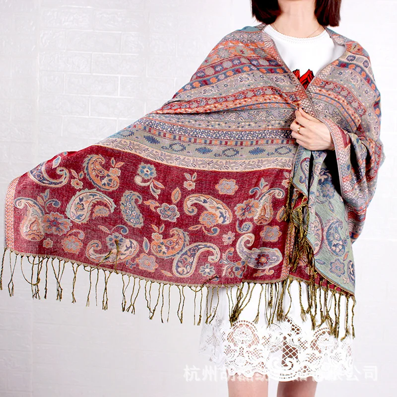 Новый женский шарф из пашмины, жаккардовая шаль с кисточками, длинная шаль, индивидуальный дизайн