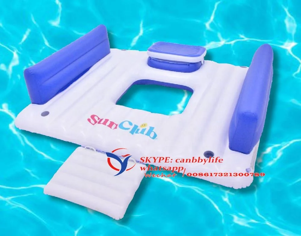 2023 New Sun Club 4 Person Inflatable Lake pool Island Water Floating Lounger Raft With Cooler