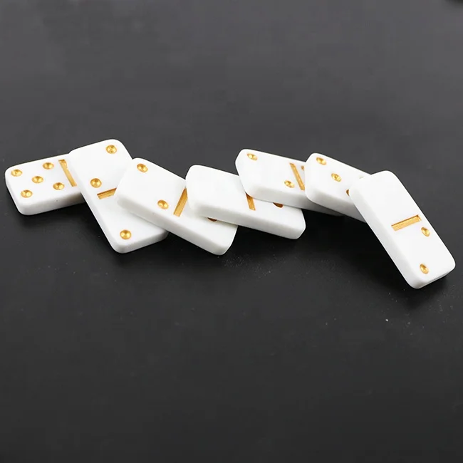 Professinal Small Cheap Dominoes Double Six Domino Game For White Tile With Golden and Yellow Dot
