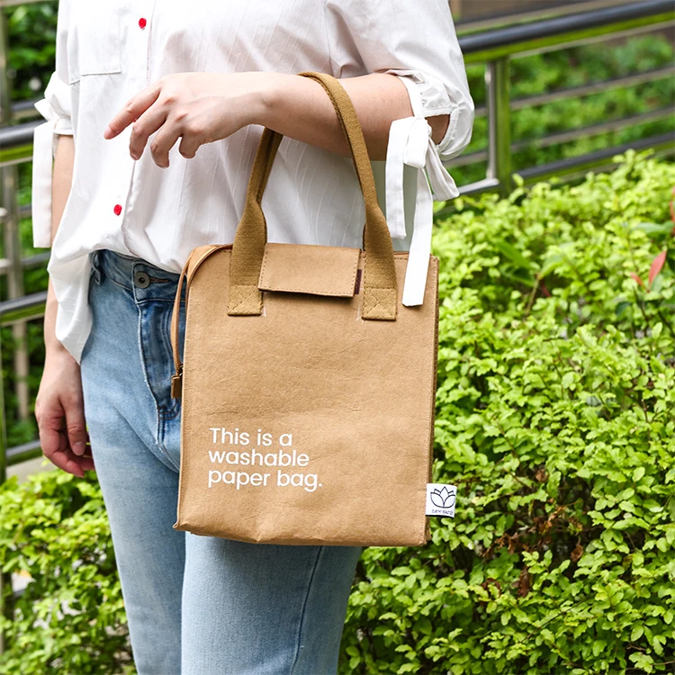 High quality brown washable paper durable waterproof coated Dupont paper thermal bag insulated lunch cooler tyvek bag for food