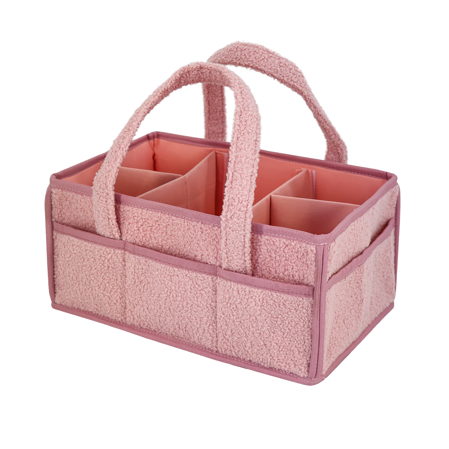 Custom LOGO teddy velvet baby mommy bag caddy organizer nappy storage basket for baby