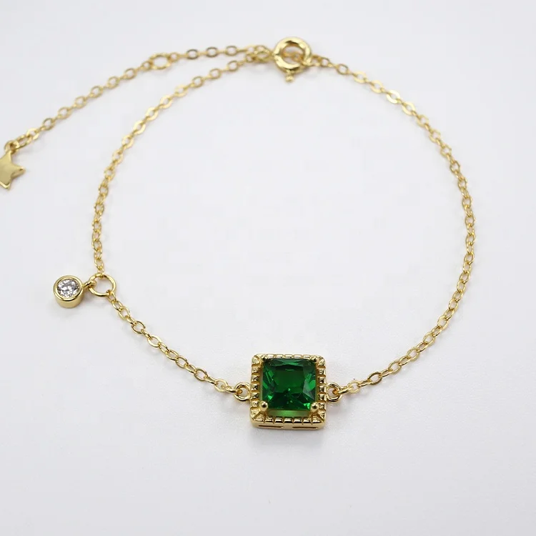 Fashion Luxury Design Custom Charm 925 Sterling Silver Jewelry Gold Plated Emerald Green Zircon Bracelet For Ladies