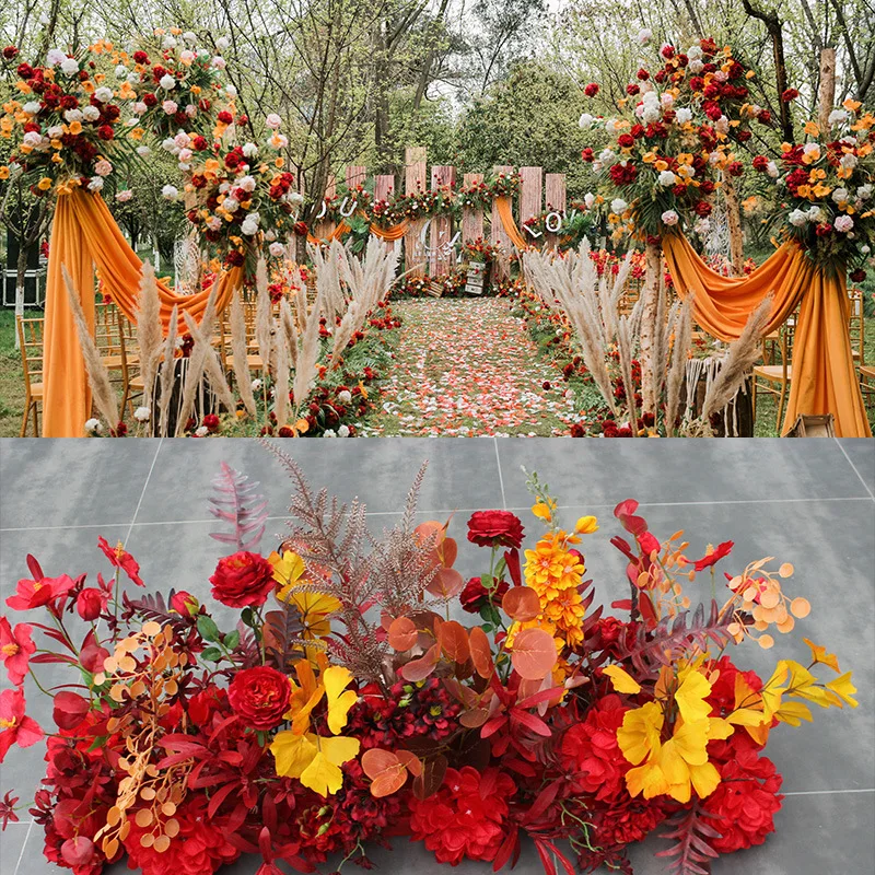 The New Red Wedding Hall Stage Yingbin HuaTiao Row Flowers T Stage Corridor Hotel Flower The Background