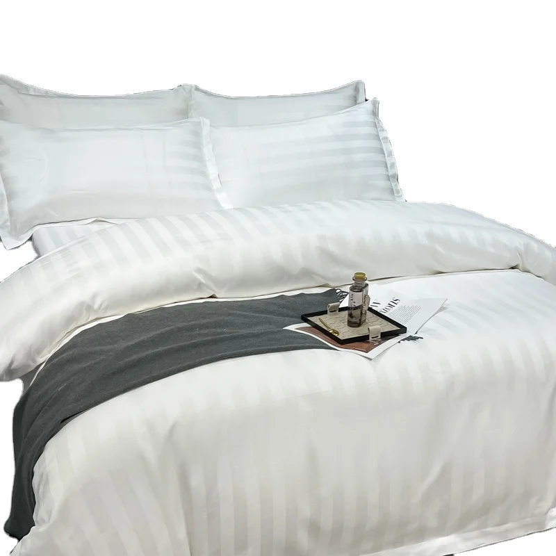 Pillow Case Jacquard Luxury Satin Silk Bedding Set Cream Bed Fitted Sheet Cover Used Hotel Beddings