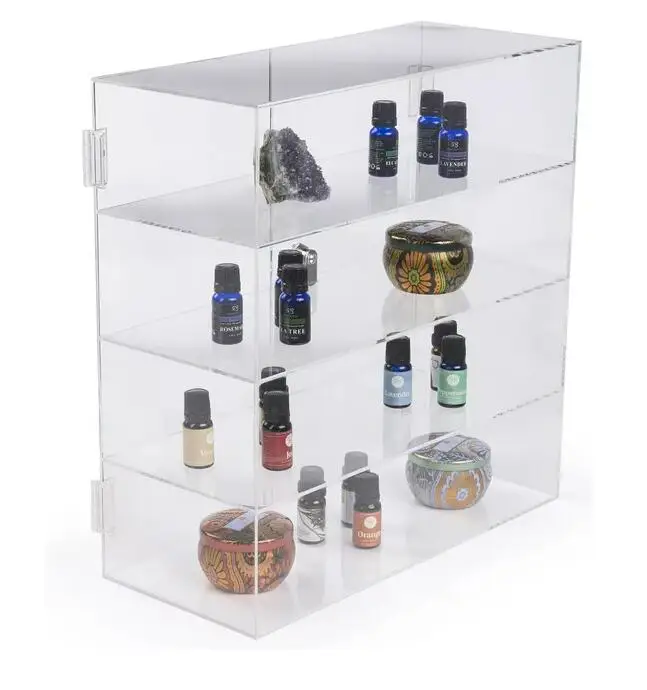Acrylic Countertop Display Case With 3 Shelves And Locking Hinged Doors